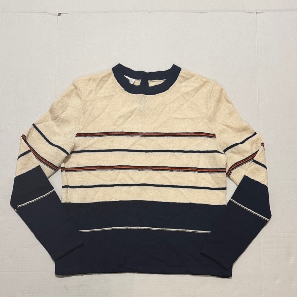 Vintage SJK St. John Womens Knit Pullover Sweater 12 Black Ivory Classic Striped